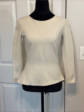 J. Crew Cream Peplum Long-Sleeve Top Full Zip Tailored T shirt Women’s XXS